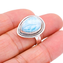 StarGems  Natural Larimar Hammered Handmade 925 Sterling Silver Ring 7.75 F1402