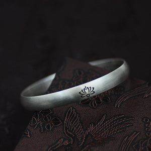 StarGems® Opening Carved Heart Sutra and Lotus Handmade 999 Sterling Silver Bangle Cuff Bracelet For Women Cb0027