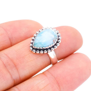 StarGems® Natural Larimar Handmade 925 Sterling Silver Ring 6 F1496