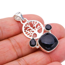 StarGems  Natural Black Onyx TreeHandmade 925 Sterling Silver Pendant 1.75" F4417