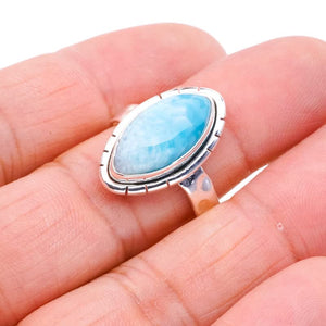 StarGems  Natural Larimar Handmade 925 Sterling Silver Ring 9 F0814