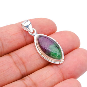 StarGems  Natural Ruby Zoisite Handmade 925 Sterling Silver Pendant 1.5" F4654