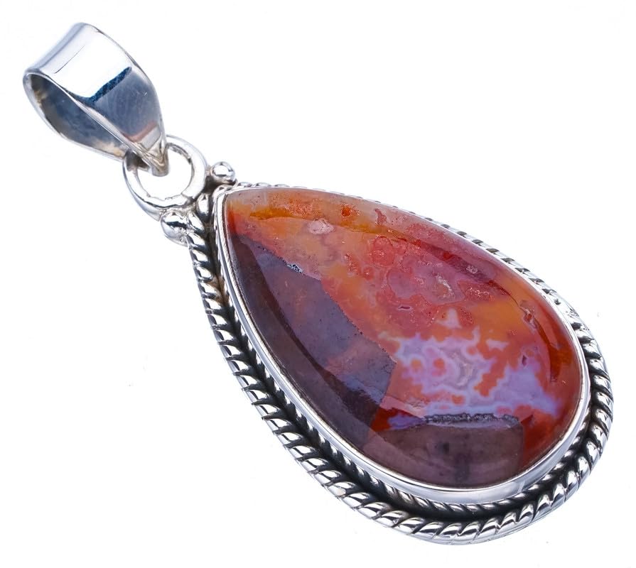 StarGems® Natural Crazy Lace Agate Handmade 925 Sterling Silver Pendant 1.5