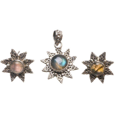 StarGems® Natural Labradorite Boho 925 Sterling Silver Jewelry Set, Earrings Stud:1/2