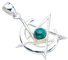 StarGems® Natural Malachite Star And MoonHandmade 925 Sterling Silver Pendant 1.75" F3690