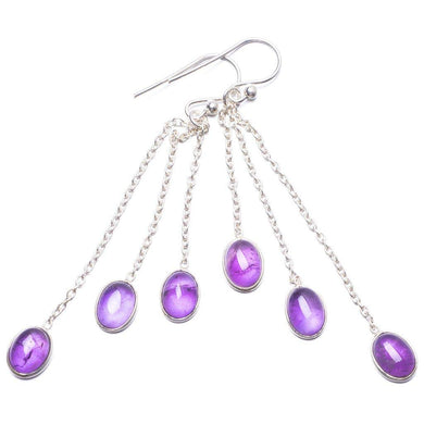 StarGems  Natural Amethyst Handmade Unique 925 Sterling Silver Earrings 2.75