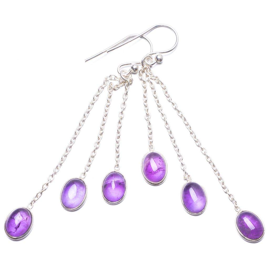 StarGems  Natural Amethyst Handmade Unique 925 Sterling Silver Earrings 2.75