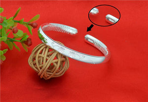 StarGems  Opening Five-petal Flowers Handmade 999 Sterling Silver Bangle Cuff Bracelet For Women Cb0122
