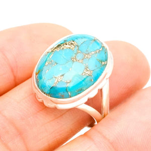 StarGems  Natural Copper Turquoise Handmade 925 Sterling Silver Ring 9 E9385