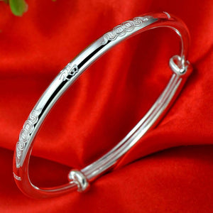 StarGems® Adjustable Fortune&‘Fu’ Handmade 999 Sterling Silver Bangle Bracelet For Women Cb0230