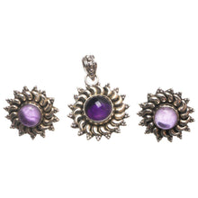 StarGems  Natural Amethyst Handmade Unique 925 Sterling Silver Jewelry Set, Earrings Stud:3/4" Pendant:1 1/4" T8878