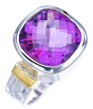 StarGems  Natural Amethyst Hammered Handmade 925 Sterling Silver Ring 6.5 F2908