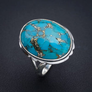 StarGems  Natural Copper Turquoise Handmade 925 Sterling Silver Ring 9 E9385