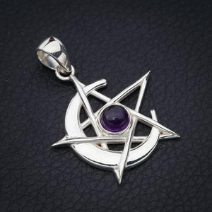 StarGems  Natural Amethyst Star And Moon Handmade 925 Sterling Silver Pendant 1.5" F5343