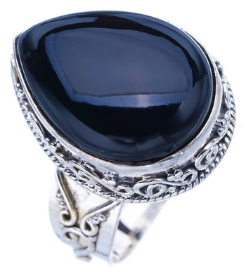 StarGems  Natural Black Onyx Handmade 925 Sterling Silver Ring 10.75 F0528