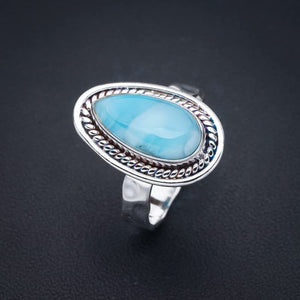 StarGems® Natural Larimar Hammered Handmade 925 Sterling Silver Ring 9 F1477