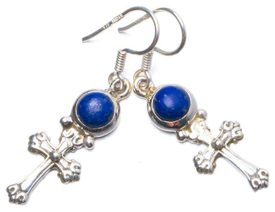 StarGems® Natural Lapis Lazuli Handmade Unique Cross Shape 925 Sterling Silver Earrings 1.5