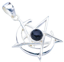 StarGems® Natural Black Onyx Star And Moon Handmade 925 Sterling Silver Pendant 1.5" F4413