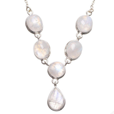 StarGems® Natural Rainbow Moonstone Handmade Mexican 925 Sterling Silver Y Necklace 18.5