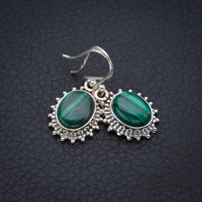 StarGems  Natural Malachite Handmade 925 Sterling Silver Earrings 1.25