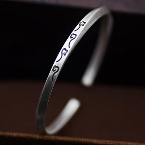 StarGems  Opening Auspicious Clouds Handmade 999 Sterling Silver Bangle Cuff Bracelet For Women Cb0038