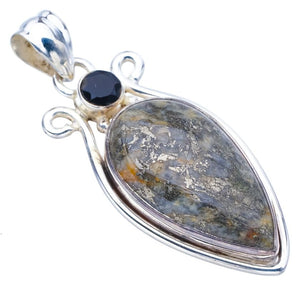 StarGems  Natural ApacheParmyorite Black Onyx Handmade 925 Sterling Silver Pendant 2" F4291