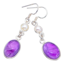 StarGems  Natural Amethyst River PearlHandmade 925 Sterling Silver Earrings 1.75" F6454