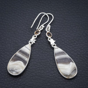 StarGems  Natural Zebra Calcite Smoky Quartz StarHandmade 925 Sterling Silver Earrings 2.25" F5507