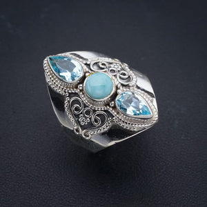 StarGems  Natural Larimar Blue Topaz Handmade 925 Sterling Silver Ring 9.75 F0896