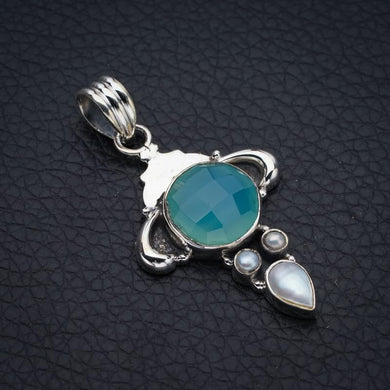 StarGems® Natural Chalcedony River Pearl HornsHandmade 925 Sterling Silver Pendant 1.75