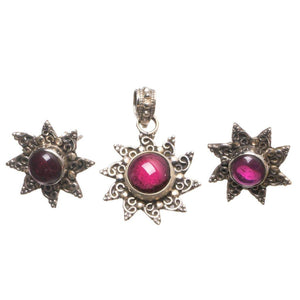 StarGems® Natural Amethyst Vintage 925 Sterling Silver Jewelry Set, Earrings Stud:3/4" Pendant:1 1/4" T8885