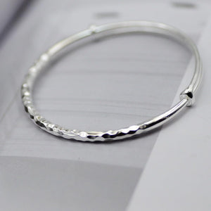 StarGems® Adjustable Rhombus Surface Hammered Handmade 999 Sterling Silver Bangle Bracelet For Women Cb0137