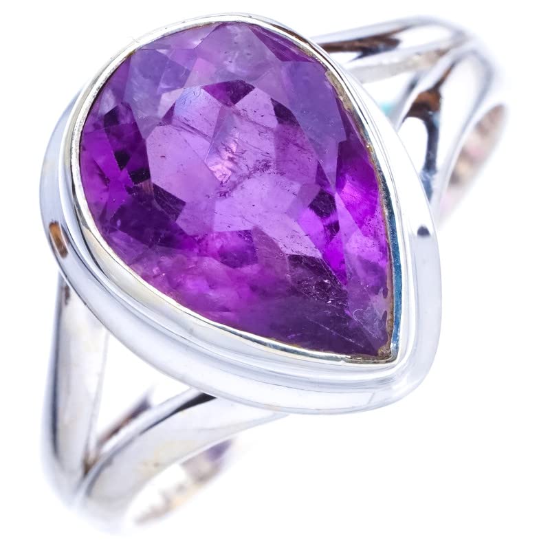 StarGems  Natural Amethyst Handmade 925 Sterling Silver Ring 8 E9258