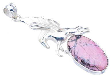 StarGems  Natural Rhodonite Horse Handmade 925 Sterling Silver Pendant 2.5