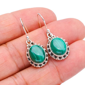 StarGems  Natural Malachite Handmade 925 Sterling Silver Earrings 1.25" F5642