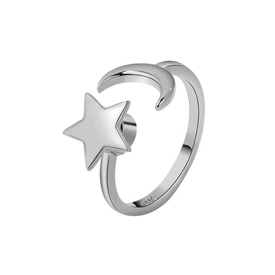 StarGems ? Star&Moon Adjustable Handmade 925 Sterling Silver Spinning Ring C2531