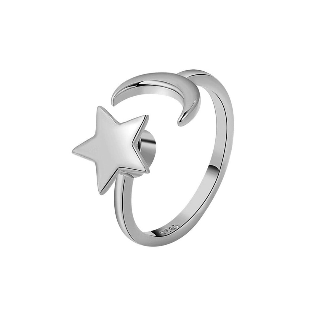 StarGems ? Star&Moon Adjustable Handmade 925 Sterling Silver Spinning Ring C2531