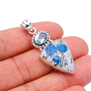 StarGems® Natural K2 Azurite Blue TopazHandmade 925 Sterling Silver Pendant 1.75" F3898