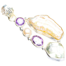 StarGems  Natural Biwa Pearl, Green Amethyst,Amethyst and River Pearl 925 Sterling Silver Pendant 2" Y5283