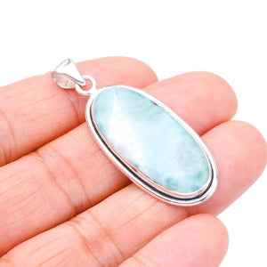 StarGems® Natural Larimar Handmade 925 Sterling Silver Pendant 1.75" F3339