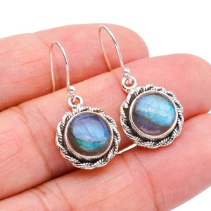 StarGems  Natural Labradorite Handmade 925 Sterling Silver Earrings 1.25" F5791