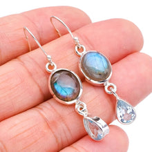 StarGems  Natural Labradorite Blue TopazHandmade 925 Sterling Silver Earrings 1.75" F5785