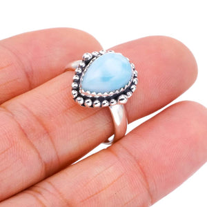 StarGems  Natural Larimar Handmade 925 Sterling Silver Ring 8 F1445