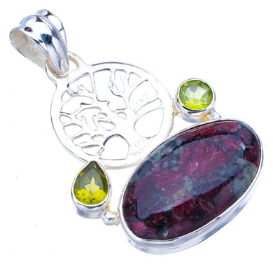 StarGems  Natural Eudialite Peridot TreeHandmade 925 Sterling Silver Pendant 1.75