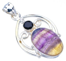 StarGems  Natural Fluorite Black Onyx Handmade 925 Sterling Silver Pendant 1.5" F4598