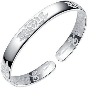StarGems® Opening Sand Blast Flower Handmade 999 Sterling Silver Bangle Cuff Bracelet For Women Cb0095
