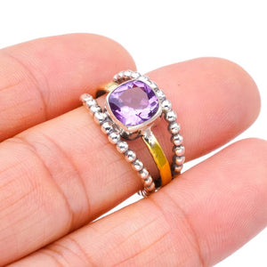 StarGems® Natural Amethyst Two Tones Handmade 925 Sterling Silver Ring 6 F2827