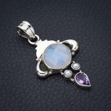 StarGems  Natural Moonstone Amethyst Handmade 925 Sterling Silver Pendant 1.75" F5009