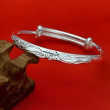 StarGems  Adjustable Carved Rose Handmade 999 Sterling Silver Bangle Bracelet For Women Cb0212