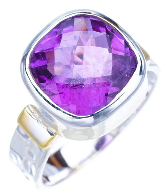 StarGems® Natural Amethyst Hammered Handmade 925 Sterling Silver Ring 8.75 F2892